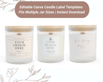 Plantillas minimalistas de etiquetas para velas: Diseños modernos, Canva editable (descarga instantánea)