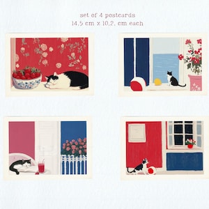 Set di 4 cartoline con gatti – Cartoline illustrate a tema gatto, 14,5 x 10,2 cm, prodotto fisico stampato