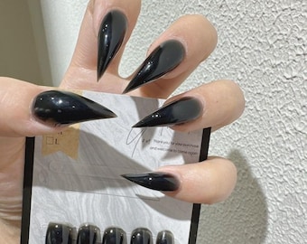 Black Dragon Claw Press On Nails, Handmade Acrylic False Nails
