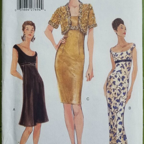 Vintage 1990s Vogue Evening Dress 9852 Size 6,8,10