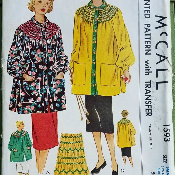 Vintage 1950s McCall 1593 Smocked Jacket Size Small
