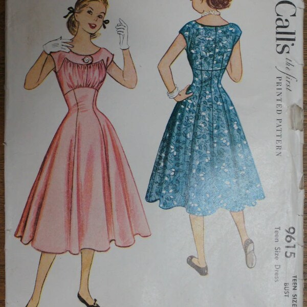 Vintage 1950s McCall's 9615 Dress Teen Size 10 for 28" Bust