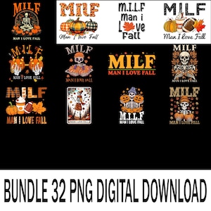 MILF Man I Love Fall PNG, Funny Skeleton Pumpkin Thanksgiving Clipart, Retro Autumn Sublimation File, Digital Download