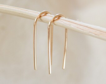 Open Arc Earrings - 14k Gold Filled & Sterling Silver Minimalist Dangle Threader Earrings, Hypoallergenic + Waterproof