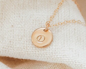 Petite Personalized Disc Necklace - 14k Gold Fill & Sterling Silver Custom Initial Charm Necklace, Hypoallergenic, Waterproof, Hand Stamped