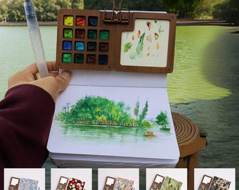 Gift for Grandpa, 15-Color Portable Watercolor Paint Set with Brush,Hobby Art Kit for Retirees, Travel Painting Supplies, Birthday Gift Idea