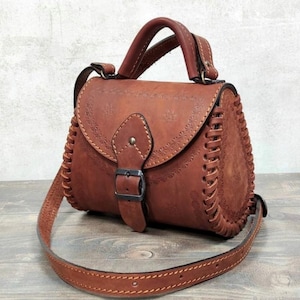 Handgefertigte Leder Tasche Damen, Umhängetasche aus Leder, Braune Ledertasche