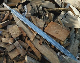 Blank Blade Damascus Steel Viking Sword Full Tang Sword Making 32” Inch Blade Sword With Leather Sheath