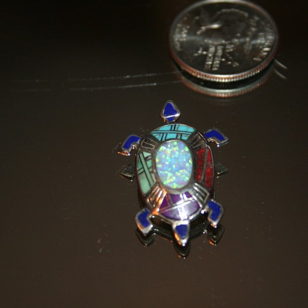 Native American Indian inlay Turtle Spirit Pendant for necklace with opal turquoise sugilite lapis
