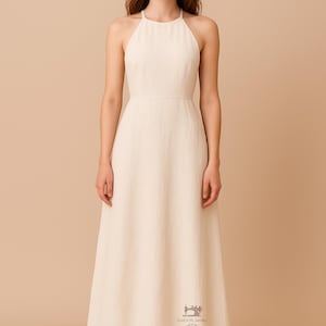 Linen Halter Maxi Dress - Backless Beige Summer Sundress, Custom made