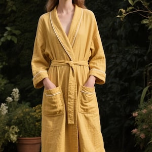 Linen Kimono Robe - Minimalist Natural Fiber Bathrobe, Custom Made