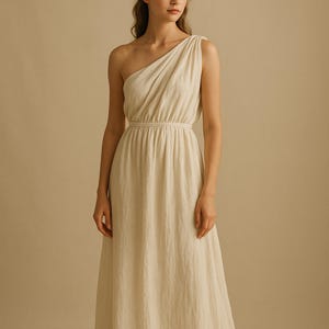 Linen One Shoulder Maxi Dress - Handmade Greek Goddess Style Gown