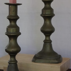 Pair of antique brass candlestick holders vintage patina