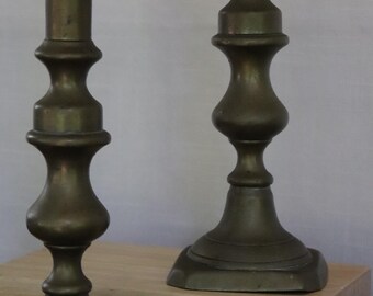 Pair of antique brass candlestick holders vintage patina
