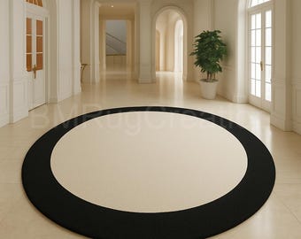 Handmade Wool Round Rug | Black & White Minimalist Decor