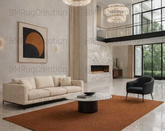 Handmade Wool Area Rug – Solid Brown Minimalist Carpet