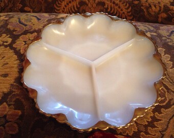Vintage milk glass relish dish