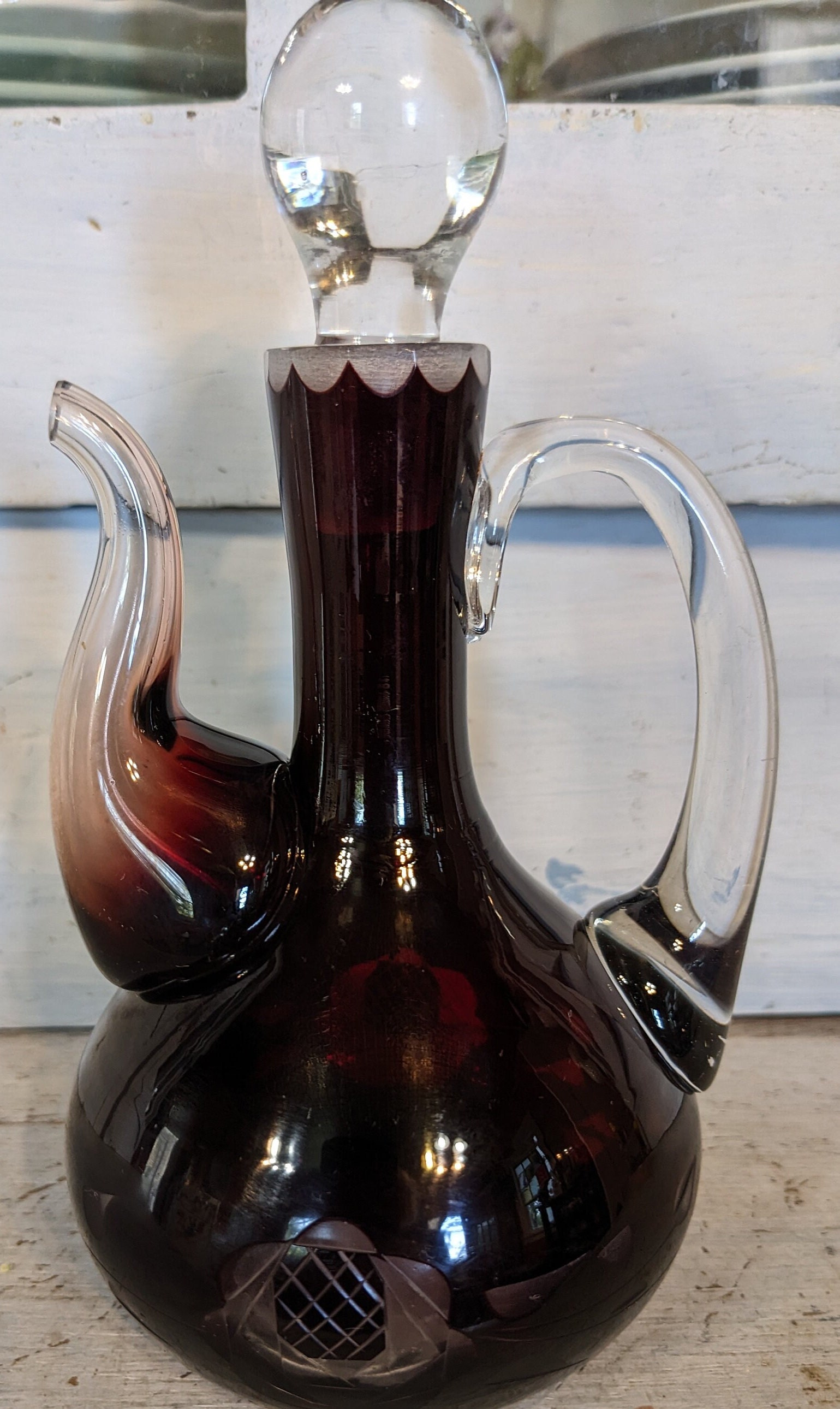 Unusual Ruby Red Etched Glass Cruet - Etsy