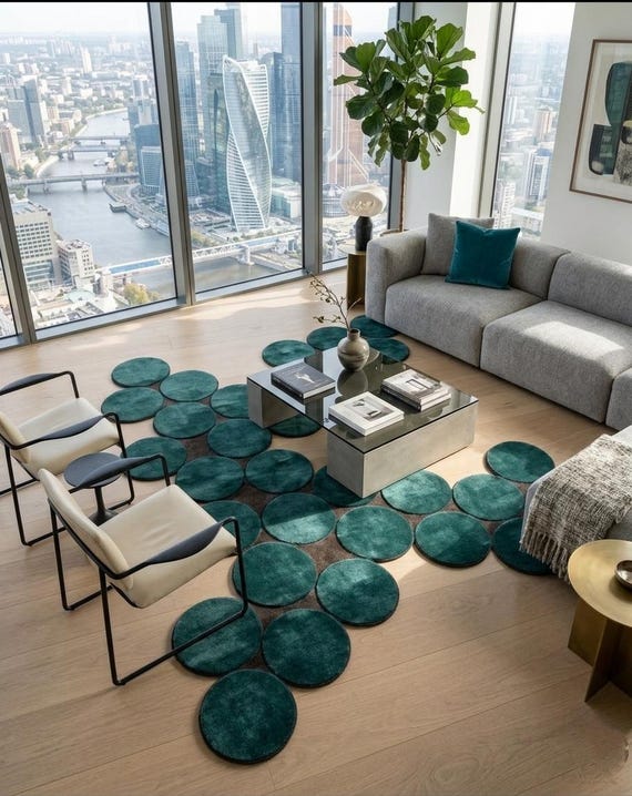 Emerald Green Abstract Wool Rug | Hand-tufted Modern Geometric Carpet