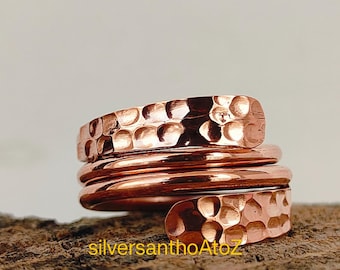 100% Solid Hammered Copper Wrap Ring: Handmade Healing Ring Jewelry