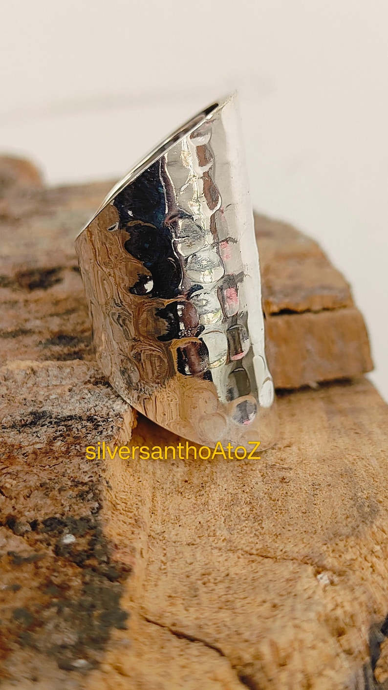 Wide Hammered Sterling Silver Band Ring, Boho Cigar Band - Etsy