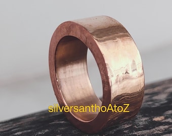 Handgemaakte zware koperen ring: dikke brede band voor mannen of vrouwen