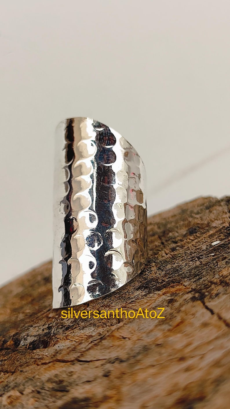 Wide Hammered Sterling Silver Band Ring, Boho Cigar Band - Etsy