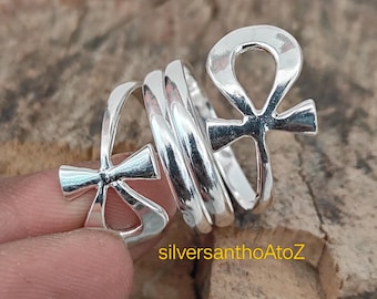 Hammered  925 Sterling Silver Ankh Cross Ring | Egyptian Symbol of Eternal Life