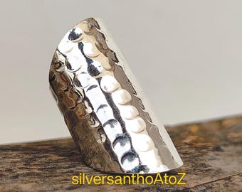 Wide Hammered Sterling Silver Band Ring, Boho Cigar Band