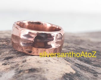 Hammered Copper Band Ring, Rustic Viking Style, Handmade,7th anniversary gift