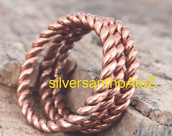 Handmade Solid Copper Tensor 3 Ring Set: Dainty Copper Band, Arthritis Relief