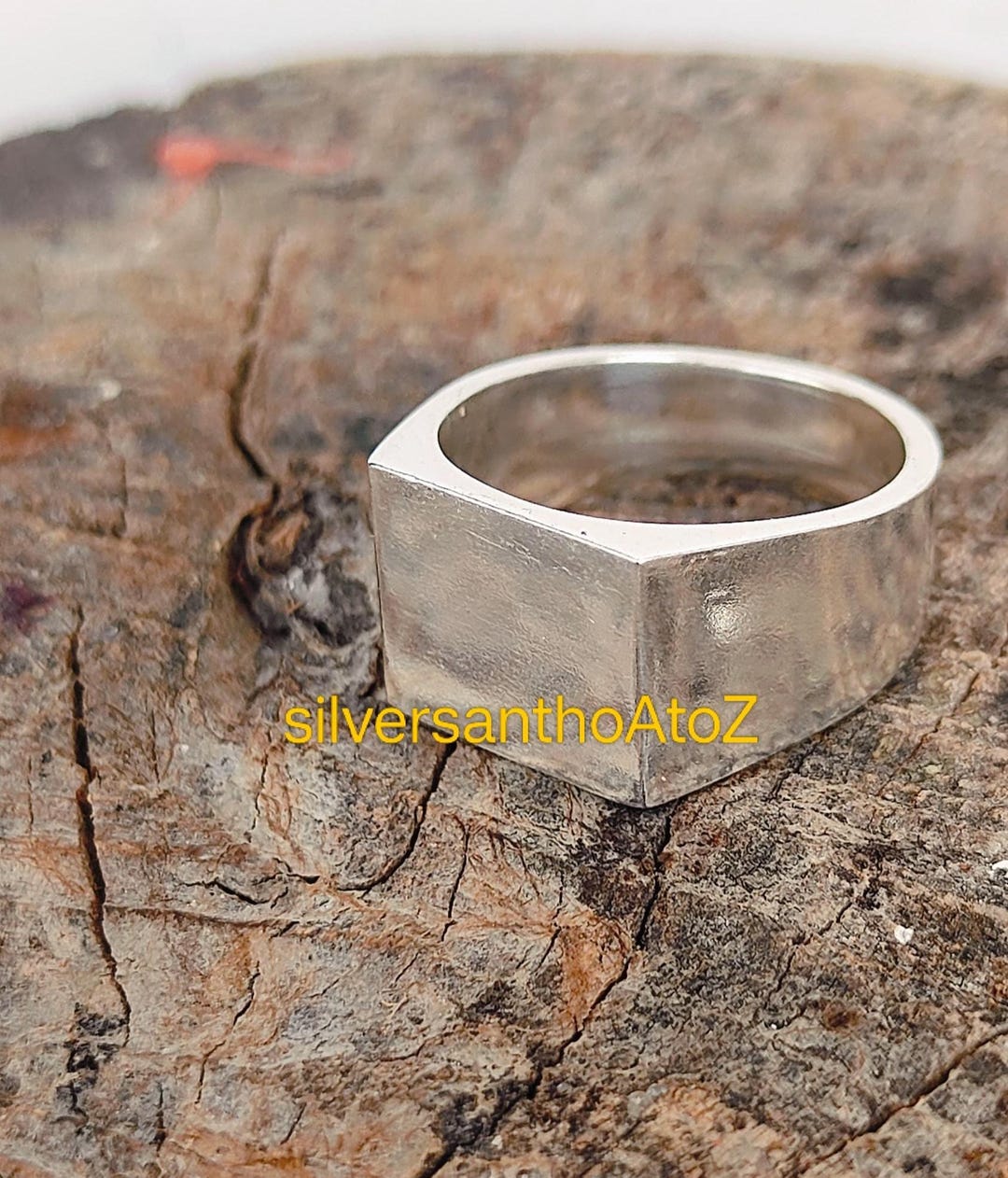 925 Sterling Silver Square Signet Ring, Thick Band Dome - Etsy