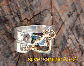 Anillo de pulgar con forma de corazón de plata esterlina: joyería ajustable con forma de corazón abierto