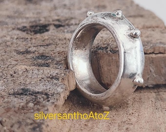 vintage Indian 925 Sterling Silver Rosary Ring - Thick Wide vintage Dome Band
