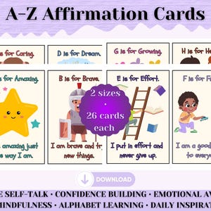 A - Z Affirmationskarten für Kinder - Positive Alphabetkarten für Selbstwertgefühl, Selbstvertrauen und Achtsamkeit - druckbare Klassenzimmerdekoration, Homeschool