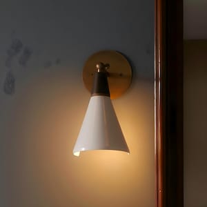 Mid-Century Modern Brass Wall Sconce – Cone Shade Light Fixture