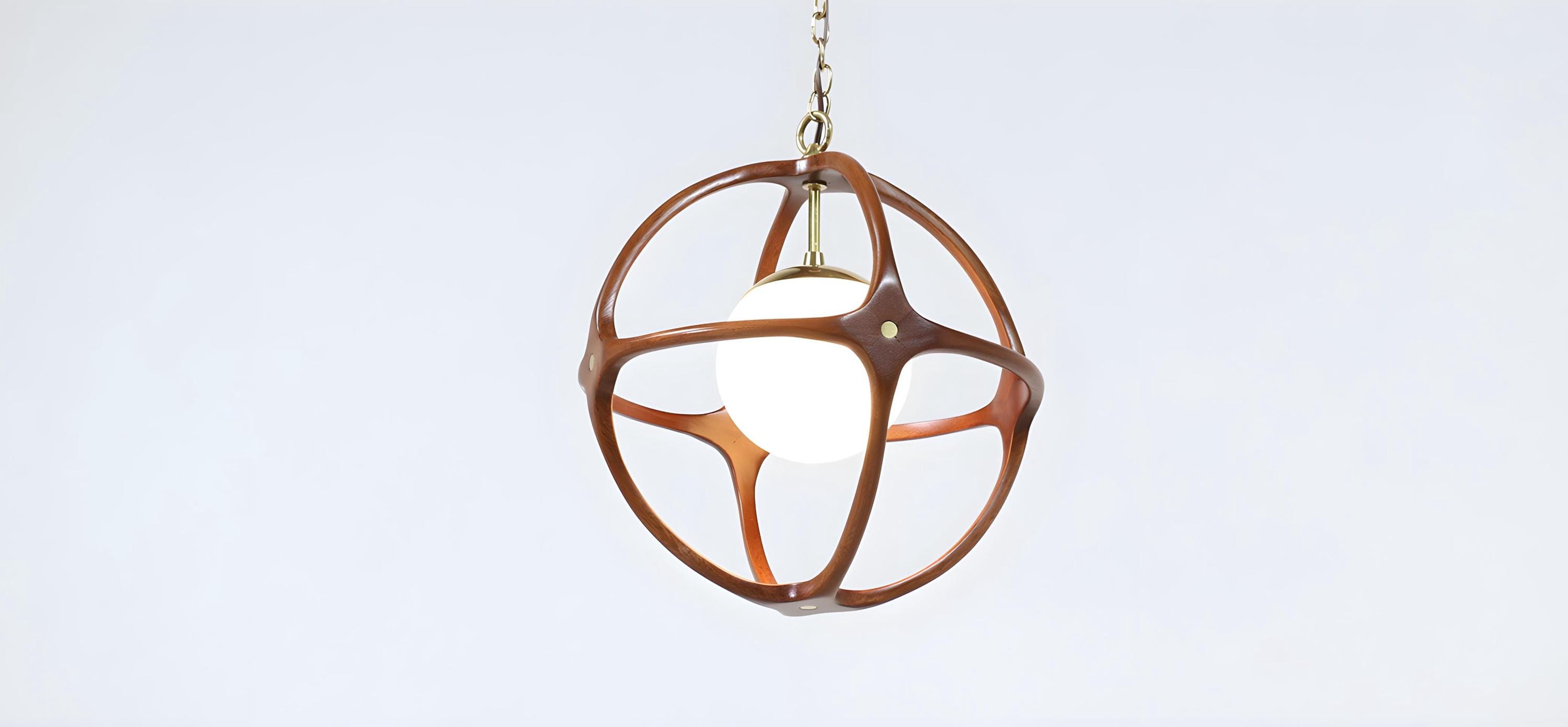 Mid-century Wood Orb Pendant Light | Vintage Carved Chandelier | Globe ...