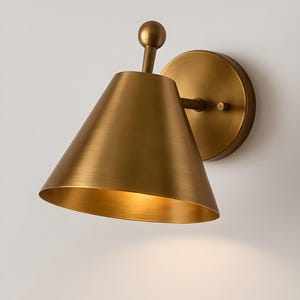 Mid-Century Brass Wall Sconce – Handmade Adjustable Cone Shade Light | Vintage Pivot Wall Lamp