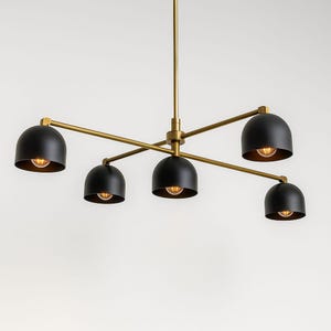 Modern Black Dome Chandelier: Brass 5-Light Mid-Century Pendant