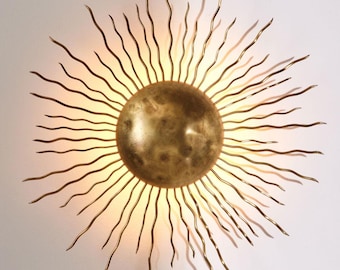 1920 Mid Century Messing Sunburst Deckenleuchte skulpturale Unterputzleuchte 3 leichte moderne Rohmessinganhänger Sputnik Deckenleuchte