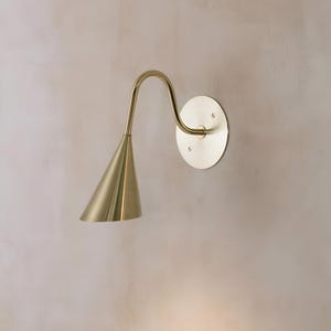 Brass Cone Wall Sconce | Mid Century Modern Wall Lamp | Minimalist Gold Wall Light for Bedroom, Hallway, or Living Room