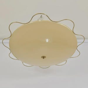 24 Inches Handmade Grand Mid-Century Flush Mount Uplight Ceiling Lamp, Italian Brass Chandelier