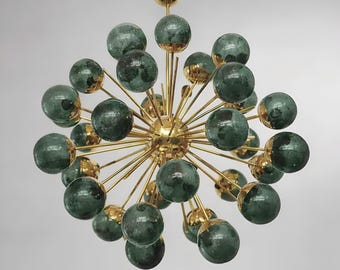 Stilnovo Styles Green Glass Balls 1950s Sputnik Brass Italian Ceiling Lamp Lighting