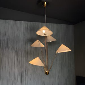 Modern Ceramic Finish Brass Sputnik Chandelier Cone Shade Mid-Century Handcrafted Aesthetic Fixture