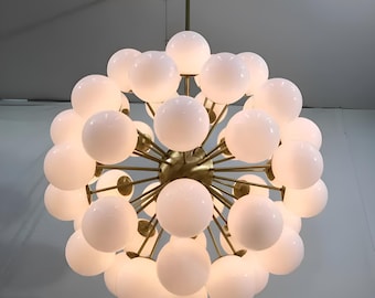 Italian Murano Glass Sputnik Chandelier – Mid-Century Brass Light Fixture