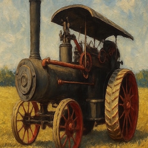 Antique Steam Tractor Oil Painting Print: Vintage Farmhouse Wall Art (Digital Download