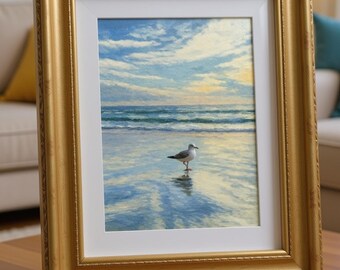 Seagull on a San Diego Beach Oil Painting Digital Download
