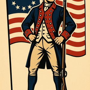 American Patriot with Betsy Ross Flag – Vintage Style Digital Art Print