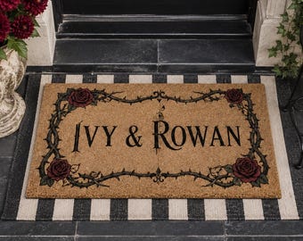 Personalized Rose Thorn Doormat,Gothic Floral Welcome Mat,Front Porch Decor,Couple Entryway Gift,Romantic Housewarming
