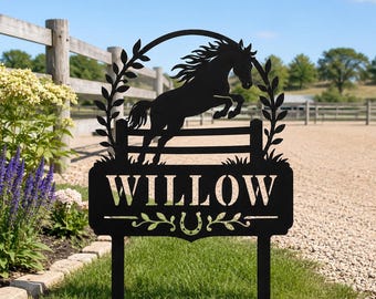Personalized Horse Garden Stake,Jumping Horse Yard Art,Equestrian Lawn Decor,Barn Entrance Sign,Gift For Horse Lovers